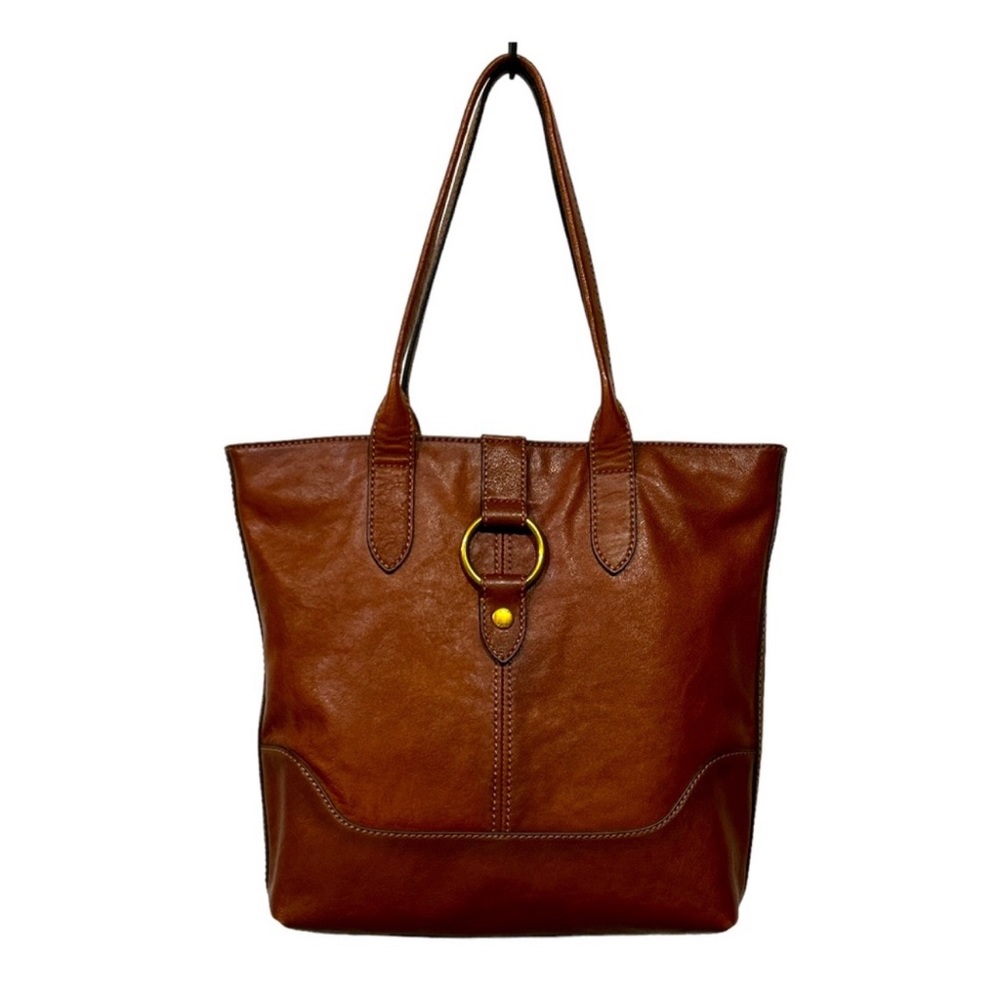 Frye Leather Ring Tote Bag Cognac Textured Leather Shoulder Bag Extra Large